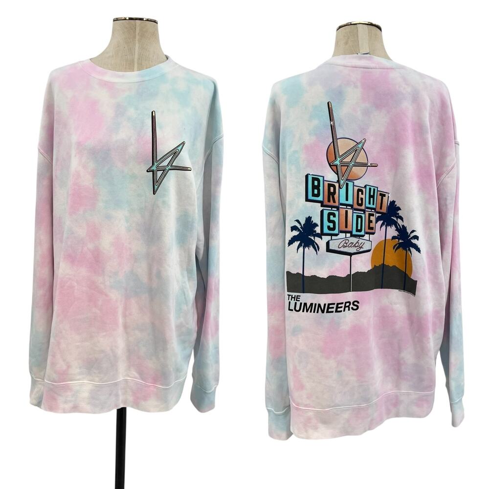 The Lumineers Brightside Roadside Motel Crewneck Sweatshirt Tie Dye Pink Blue XL